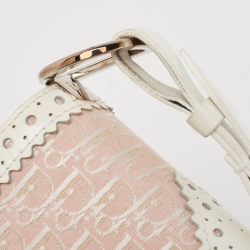 Pre Owned Dior White/Pink Brogue Leather and Oblique Canvas Dior D’ Trick Bag