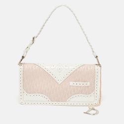 Pre Owned Dior White/Pink Brogue Leather and Oblique Canvas Dior D’ Trick Bag