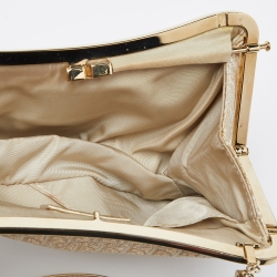 Pre Owned Dior Gold Oblique Jacquard and Leather Frame Saddle Bag