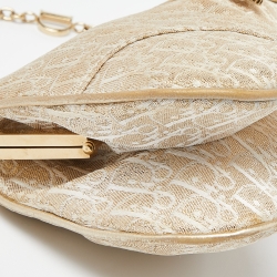 Pre Owned Dior Gold Oblique Jacquard and Leather Frame Saddle Bag
