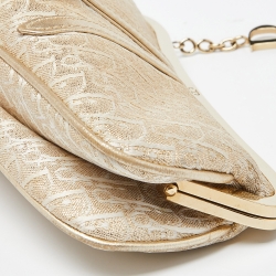 Pre Owned Dior Gold Oblique Jacquard and Leather Frame Saddle Bag