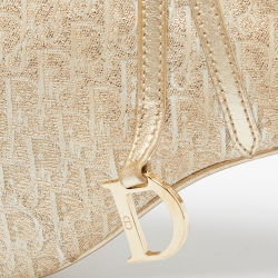 Pre Owned Dior Gold Oblique Jacquard and Leather Frame Saddle Bag