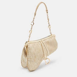 Pre Owned Dior Gold Oblique Jacquard and Leather Frame Saddle Bag