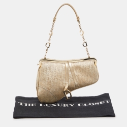 Pre Owned Dior Gold Oblique Jacquard and Leather Frame Saddle Bag