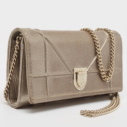 Pre Owned Dior Gold Leather Diorama Wallet on Chain