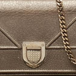 Pre Owned Dior Gold Leather Diorama Wallet on Chain