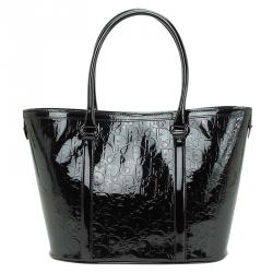 Pre Owned Dior Black Monogram Patent Shopper Tote