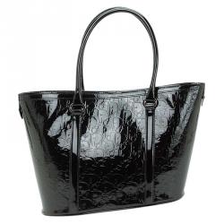Pre Owned Dior Black Monogram Patent Shopper Tote