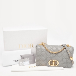 Pre Owned Dior Grey Cannage Leather Large Caro Shoulder Bag