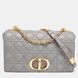 Pre Owned Dior Grey Cannage Leather Large Caro Shoulder Bag