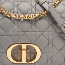 Pre Owned Dior Grey Cannage Leather Large Caro Shoulder Bag