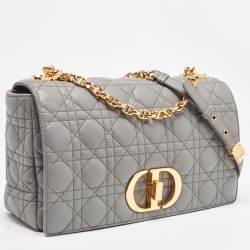 Pre Owned Dior Grey Cannage Leather Large Caro Shoulder Bag
