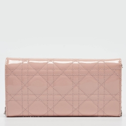 مملوكة مسبقًا Dior Pink Cannage Patent Leather Lady Dior Wallet on Chain