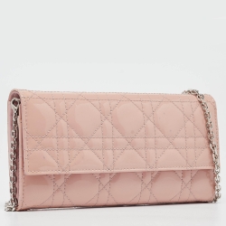 مملوكة مسبقًا Dior Pink Cannage Patent Leather Lady Dior Wallet on Chain