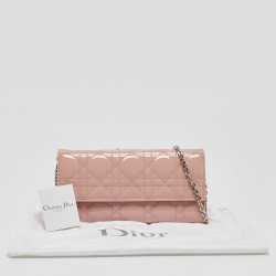 مملوكة مسبقًا Dior Pink Cannage Patent Leather Lady Dior Wallet on Chain