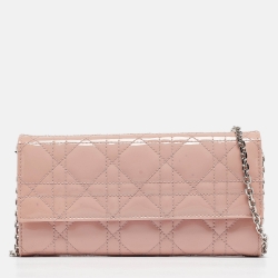مملوكة مسبقًا Dior Pink Cannage Patent Leather Lady Dior Wallet on Chain