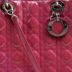 Pre Owned حقيبة ديور ليدي ديور جلد فوشيا وردي لامع كبيرة