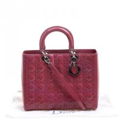 Pre Owned حقيبة ديور ليدي ديور جلد فوشيا وردي لامع كبيرة