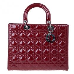 Pre Owned Dior Red Patent Leather Large Lady Dior