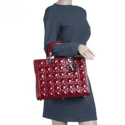 Pre Owned Dior Red Patent Leather Large Lady Dior