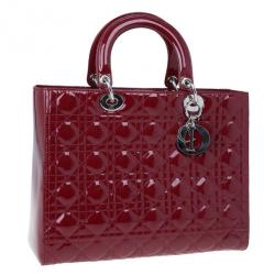 Pre Owned Dior Red Patent Leather Large Lady Dior
