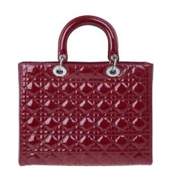 Pre Owned Dior Red Patent Leather Large Lady Dior
