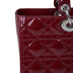 Pre Owned Dior Red Patent Leather Large Lady Dior