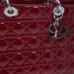 Pre Owned Dior Red Patent Leather Large Lady Dior