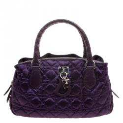 Pre Owned Dior Purple Cannage Nylon Charm Satchel