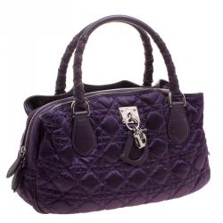 Pre Owned Dior Purple Cannage Nylon Charm Satchel
