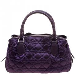 Pre Owned Dior Purple Cannage Nylon Charm Satchel