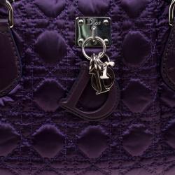 Pre Owned Dior Purple Cannage Nylon Charm Satchel