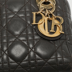 Dior Dark Grey Cannage Leather Mini Lady Dior Tote