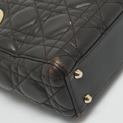 Dior Dark Grey Cannage Leather Mini Lady Dior Tote