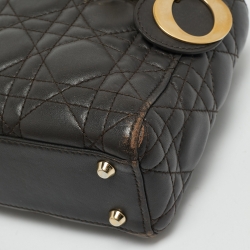 Dior Dark Grey Cannage Leather Mini Lady Dior Tote
