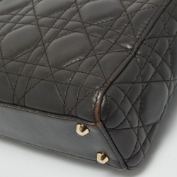 Dior Dark Grey Cannage Leather Mini Lady Dior Tote