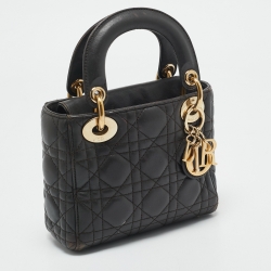Dior Dark Grey Cannage Leather Mini Lady Dior Tote
