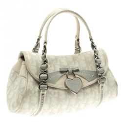 Dior Off White/Grey Monogram Coated Canvas Trotter Romantique Boston Bag