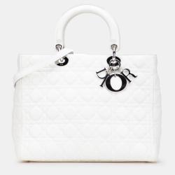 Pre Owned Dior White Large Lambskin Cannage Lady Dior