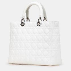 Pre Owned Dior White Large Lambskin Cannage Lady Dior