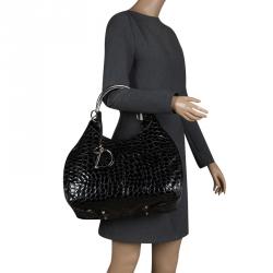 مملوكة مسبقًا حقيبة يد ديور 61 جلد لامعة نق تمساح سوداء