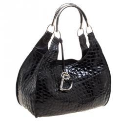 مملوكة مسبقًا حقيبة يد ديور 61 جلد لامعة نق تمساح سوداء