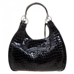 مملوكة مسبقًا حقيبة يد ديور 61 جلد لامعة نق تمساح سوداء