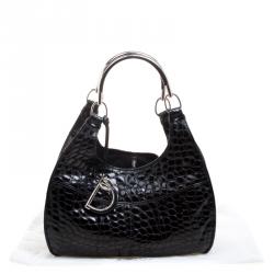 مملوكة مسبقًا حقيبة يد ديور 61 جلد لامعة نق تمساح سوداء