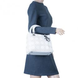 Pre Owned Dior White Studded Leather Medium Lady Dior