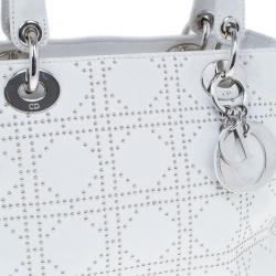 Pre Owned Dior White Studded Leather Medium Lady Dior