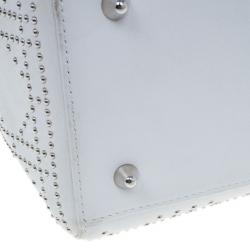 Pre Owned Dior White Studded Leather Medium Lady Dior
