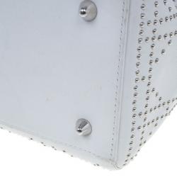 Pre Owned Dior White Studded Leather Medium Lady Dior