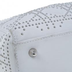 Pre Owned Dior White Studded Leather Medium Lady Dior