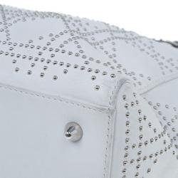 Pre Owned Dior White Studded Leather Medium Lady Dior
